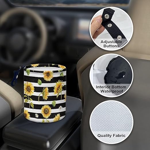 Brosoneto Hanging Portable Car Printed Sunflower Multipurpose Car Accessories Interior Universal Collapsible Back Seat, Front Console, Floor, or Hanging Headrest Waste Basket