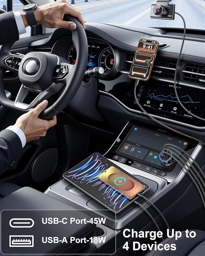 Car Charger USB C, 90W Super Fast Charging Cigarette Lighter Adapter Multi Port Dual 45W 12V USB-A & USB-C PD/QC 3.0 Fast Car Phone Charger Plug for iPhone 17 16 15 14 Pad Pro Max Galaxy Android(Gray)