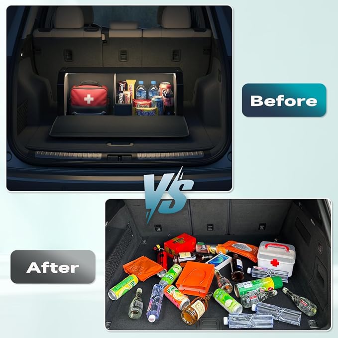 CarCrate Trunk Organizer SUV with Light, Trunk Storage Box with Light, Trunk Organizer with Magnetic Lid & Sturdy Handle, Waterproof Car Storage Powered by 4 AA Batteries(Batteries Not Included)