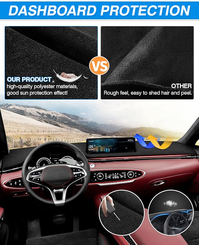 CARTIST Dash Cover Fit for 2022 2023 2024 2025 Genesis GV70 Dashboard Cover Mat for GV70 Accessories Dash Mat Non-Slip Carpet Sunshield Glare UV Rays Protector