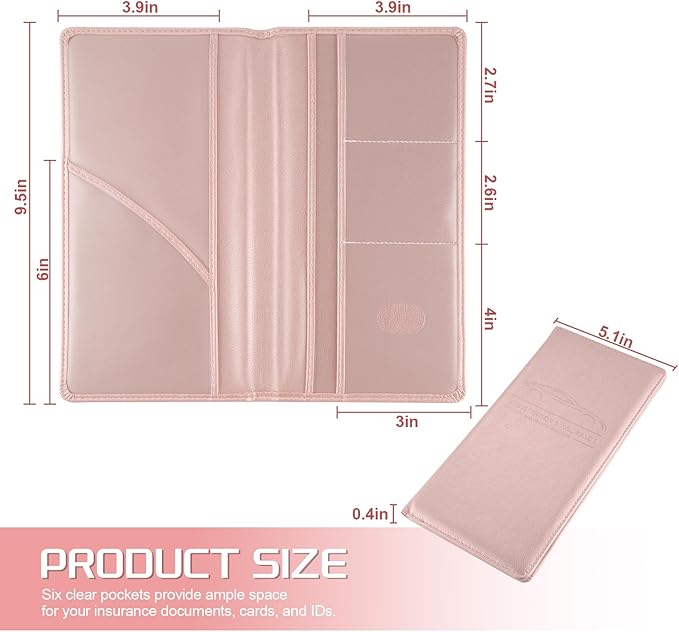 JUSTTOP 2Pack Car Registration and Insurance Holder,Car Document Holder for Cards License with Magnetic Shut,Vehicle Glove Box Car Organizer for Documents, Cards, License(Pink)