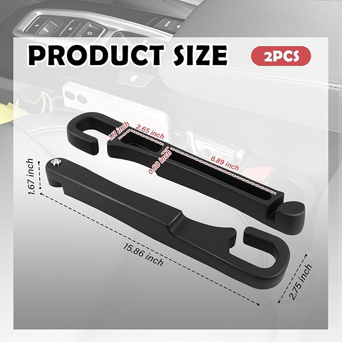 2PCS New Car Seat Gap Filler Organizer with Car Glass Breaker,3 in 1 in Between Cars Seat Catcher with Hook & Storage Slot,Universal Cars Side Seats Gap Fillers with Seats Belt Holes