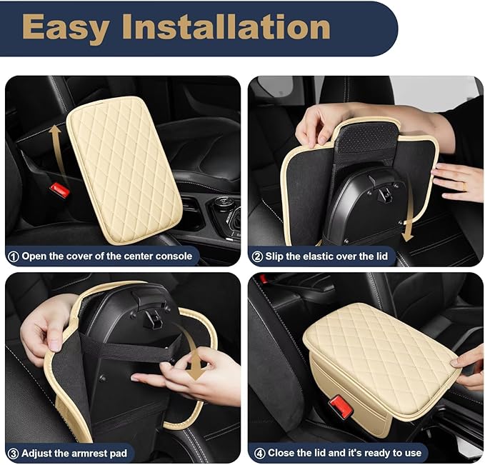 YORKNEIC Center Console Cover Fit for Ford Fusion: Middle Console Cover with 2 Storage Pocket,Faux Leather Waterproof Anti-Scratch Car Armrest Cover Protector(Beige)