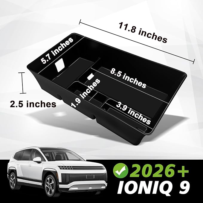 BestEvMod Center Console Organizer Compatible with Hyundai Ioniq 9 2026+ Interior Accessories Armrest Tray Storage Box ABS Material with PVC Trim