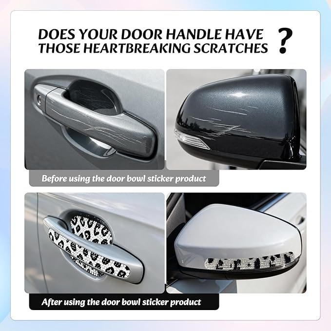 10PCS Bling Car Door Handle Protectors, 4 Door Bowl Stickers + 6 Handle Strips, Crystal Rhinestone Anti-Scratch Car Accessories, Sparkling Auto Decor, Universal for SUV Sedan Truck (Cows)