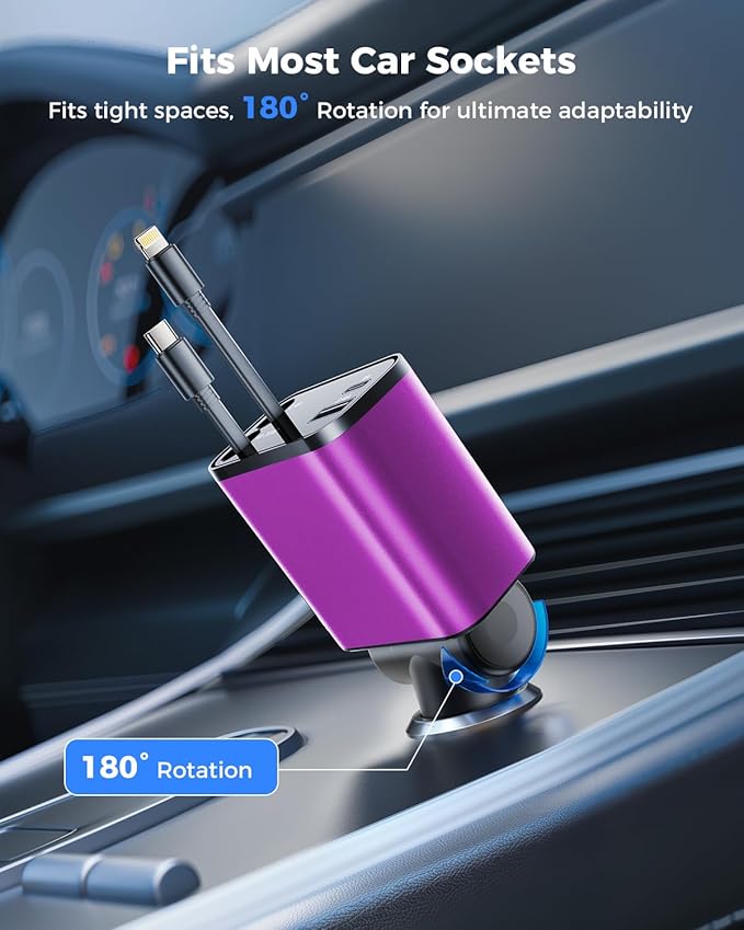 [2024 Upgraded] 4 in 1 Retractable Car Charger, SUPERONE Smaller Fast Car Phone Charger 69W with Cord, USB C and iPhone Car Charger Adapter, Compatible iPhone 17/17 Pro Max/16/15/14/13/12/11, Sumsung
