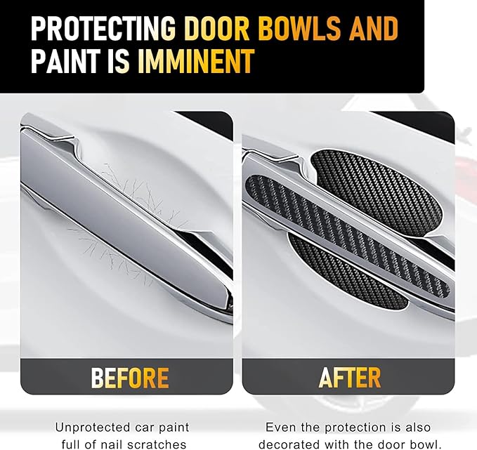 gunhunt 8 PCS Door Handle Scratch Protectors, Carbon Fiber Handle Cover Anti Scratch Stickers, Door Handle Cups Protective Film Bowl Sticker (Black)