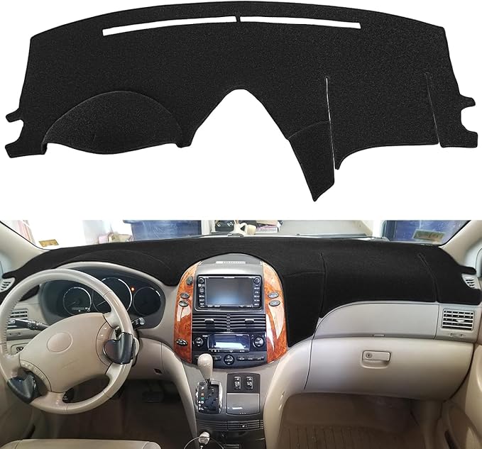 Dash Cover Mat Custom Fit for Toyota Sienna 2004-2010, Dashboard Cover Pad Carpet Protector (Black) F99