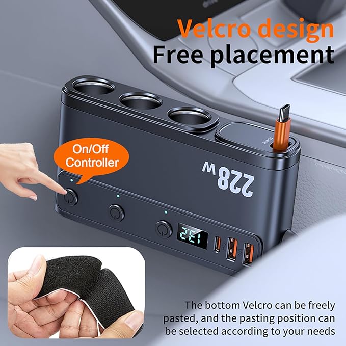 Cigarette Lighter Adapter with Retractable Car Charger,45W USB C Car Accessories 3 Socket Heavy Duty Truck Car Plug Outlet Splitter Fast Charging 12V/24V Independent Switch Multi Port for Car Devices