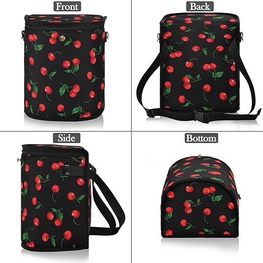 Cherry Black Car Trash Can Watercolor Fruit Leaves Car Garbage Bag with Lid Hanging Waterproof Leak Proof Vehicle Storage Bin