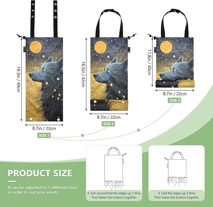 ALAZA Hanging Car Trash Bags Garbage Bag Trash Can for Back Seat Small Wolf 3 Washable Storage Bag Retractable 2 Pack
