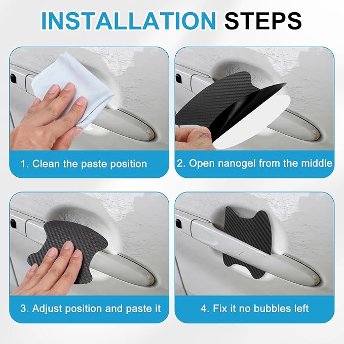 HARFINGTON 4pcs Car Door Handle Scratch Protectors Carbon Fiber Bowl Cover Anti Scratch 3D Sticker Automotive Door Handle Cups Protective Film Bowl Sticker for All Cars, Red