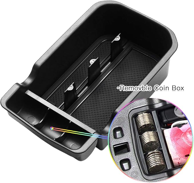 SKTU Compatible with 2017-2020 Jeep Compass Center Console Storage Box Organizer Container Armrest Insert Organizer ABS Tray Pallet with USB Hole and Coin Holder (Black)