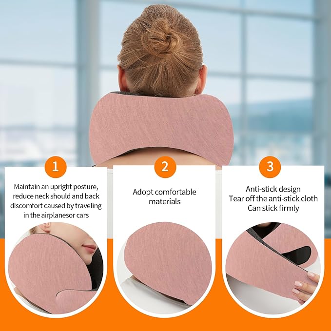 Ziixmile Travel Neck Pillow for Airplane – Memory Foam 360° Support Compact Design Ergonomic Flight Pillow for Sleeping & Neck Support Portable Travel Pillows for Adults, Car, Office Home (Pink)