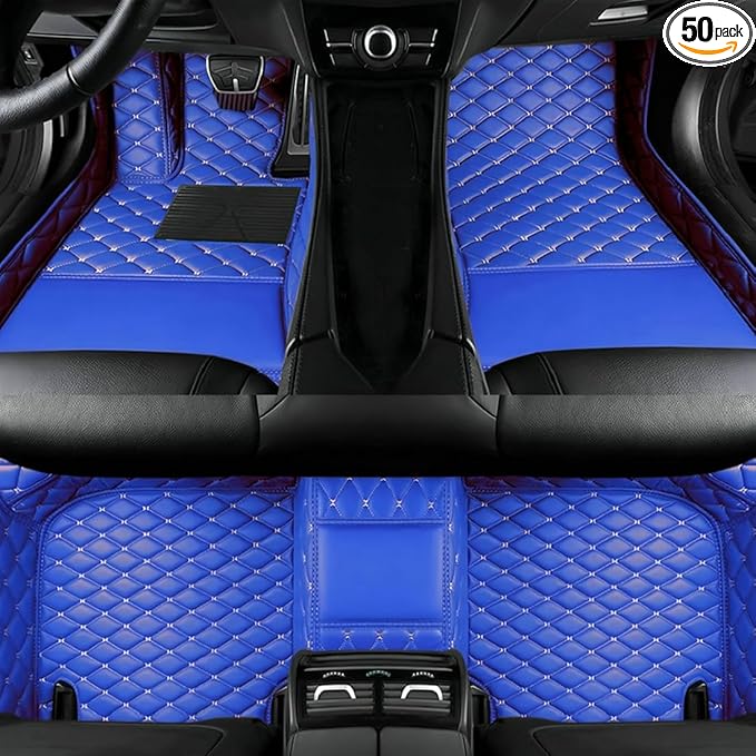 Custom Personalized Floor Mats for Cars，Luxury Full Coverage All Car Floor Mats，Anti-Slip Leather Car Mat Set ，Custom Floor Mats for 99% of Cars, Trucks & SUVs. (Blue)