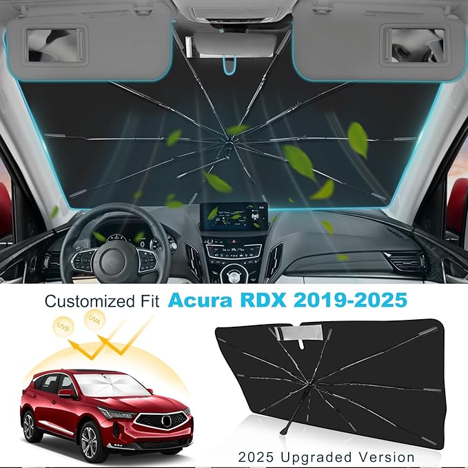 2025 Upgrade Windshield Sun Shade Umbrella Custom Fit for Acura RDX 2019-2025 Foldable UV Protection Car Cover, Emergency Rain Shield & Dashboard Protector - Durable Auto Accessory