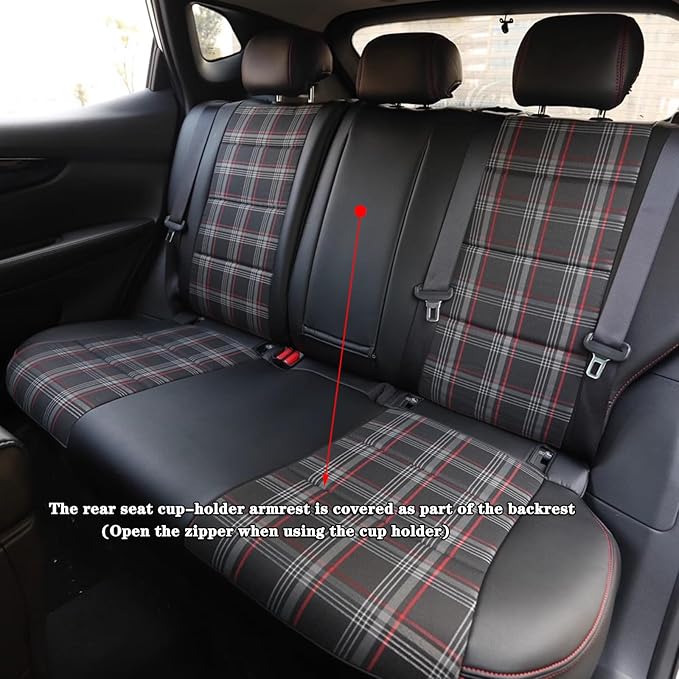 HKZ Fit CRV Car Seat Covers Full Set for Honda CR-V 2023 2024 2025 2026 CRV LX;EX;EX-L;Sport;Touring;Special Edition & Hybrid Model - Leather (Scottish Style Black/Red)