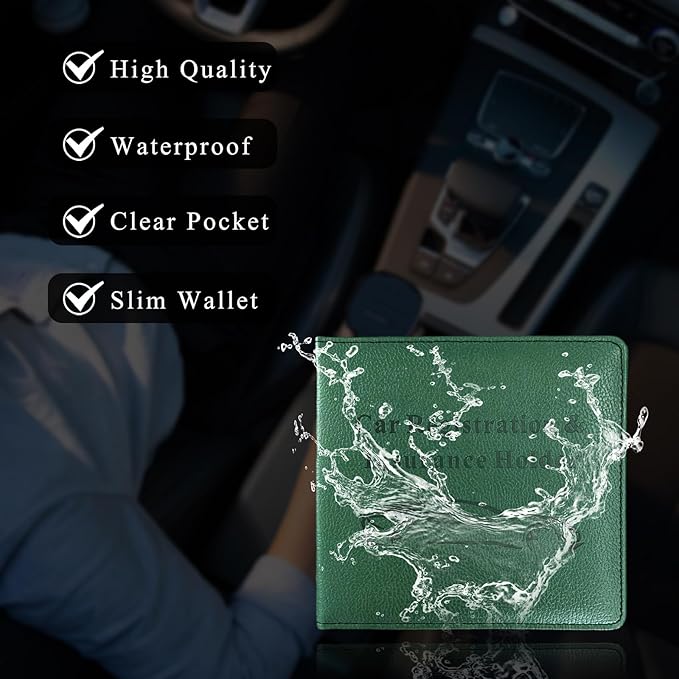 Car Registration and Insurance Holder, 5.51" × 5.11" Premium Leather Vehicle Glove Box Organizer with Magnetic Closure, Auto Document Holder for Cards Paperwork and Drive License (Dark Green)