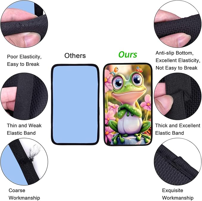 JANENFNA Car Armrest Cover Pads Universal Fashion Cute Auto Center Console Armrest Cover Pad with 2PCS Car Coasters Soft Waterproof Car Armrest Seat Protector for Women,Pink Flower Frog