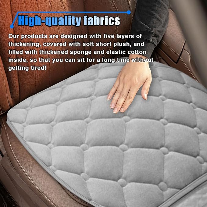 Car Seat Cushion, Soft Plush Vehicle Driver Seat Pad with Storage Pocket, Non-Slip Rubber Bottom, Universal Seat Protector Cover for Truck, Car, SUV, Home, Office, Chair (Grey)
