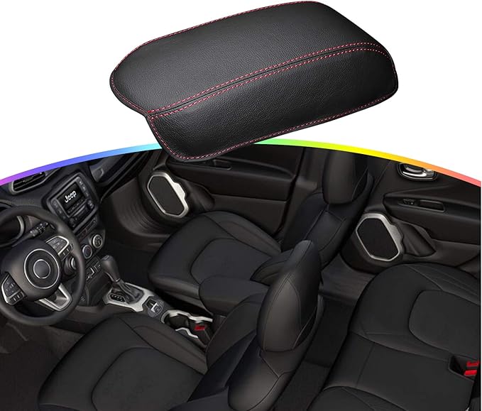 Auto Central Console Armrest Pad Fit for 2015-2022 Renegade Seat Box Cover Jeep Automotive Car Center Console Soft Cushion (Red Line)