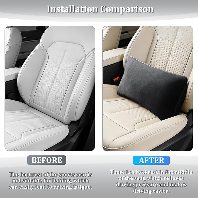 Car Lumbar Support Pillow, Suede Leather Vehicle Driving Seat Lumbar Support Pillow for Lower Back Pain Relief, Auto Interior Back Cushion Pad, Universal for SUV Sedan Truck (Carbon Black)