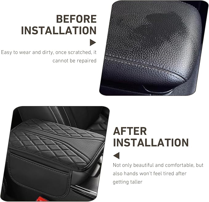 Car Center Console Cover, Leather Arm Rest Cover with Storage Bags, Multi-Functional Armrest Storage Box pad, Universal Interior Accessories for SUV, Sedan, Truck (Black)