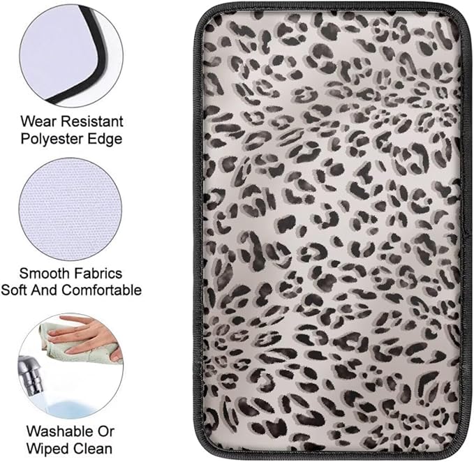 Beige Leopard Print Center Console Cover,Universal Arm Rest Cover for Car,Washable and Lightweight