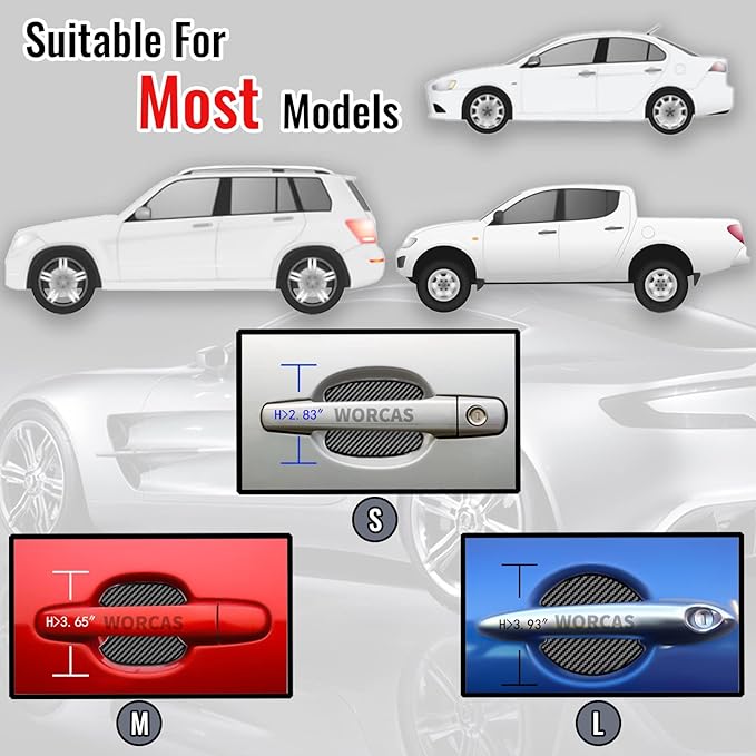 Worcas TPU Carbon Fiber Like Car Door Handle Cup Protective Sticker Auto Door Paint Guard Car Door Cup Scratch Protection Films Universal Door Handle Cups Protective Pad (M-4PCS)