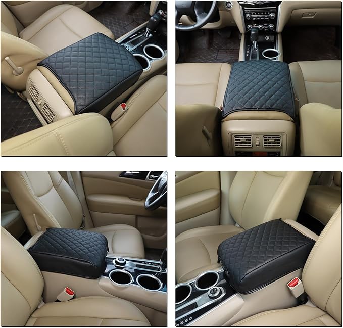 Center Console Armrest Cover Compatible with Nissan Pathfinder 2013-2020/ Infiniti QX60 JX35, Car Armrest Seat Box Cover Protector, Center Console Armrest Cushion Cover Accessories (leather)
