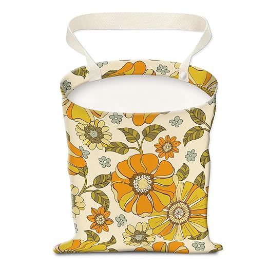 AUEKLLW Car Trash Can, Hanging Garbage Bin for Men and Women, Cute Car Organizer and Storage Bag, Canvas Vehicle Trash Can Bag Easy-to-Install Boho Yellow Flowers