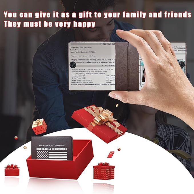 Ziciner Car Registration Insurance Holder, 2Pack Essential Auto Card Document Glove Box Organizer with Touch Fastener, Vehicle Interior Accessories Perfect for Most Car, Truck, SUV (Brown/White Flag)