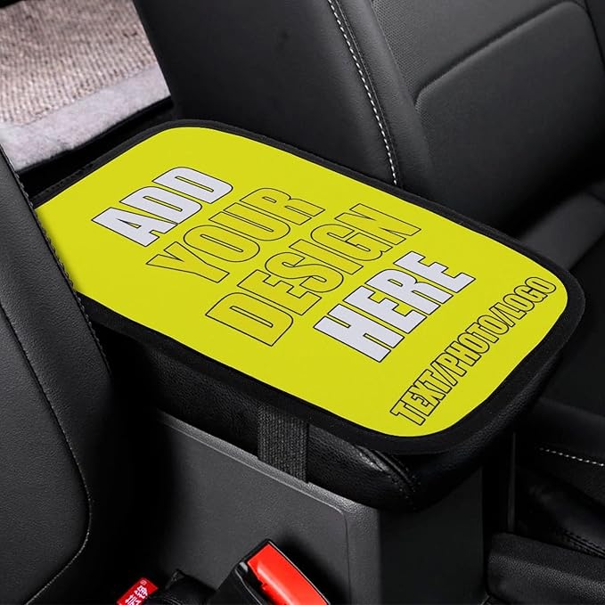Personalized Auto Center Console Armrest Cover Custom Custom Photo Text Logo Universal Fit Soft Comfort Center Console Armrest Cushion for Car Seat Handrail Box, Yellow