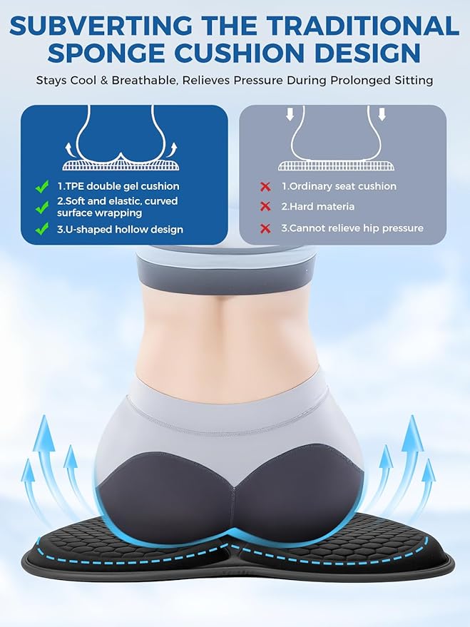 Honeycomb Car Gel Seat Cushion Soft Breathable Maintain a Refreshing Feel Relieve Hip Pressure This Seat Cushion Suitable For All Seasons for Car Office Home Wheelchair Chair Long Sitting Use