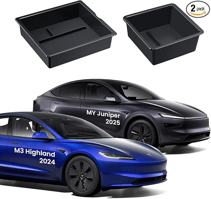 BANKKY Center Console Organizer for Tesla Model 3 Highland and Model Y Juniper - 2-Piece Set with Double Layer amd Silicone Liner Compatible with 2024-2026 Model 3 & 2025-2026 Model Y Black