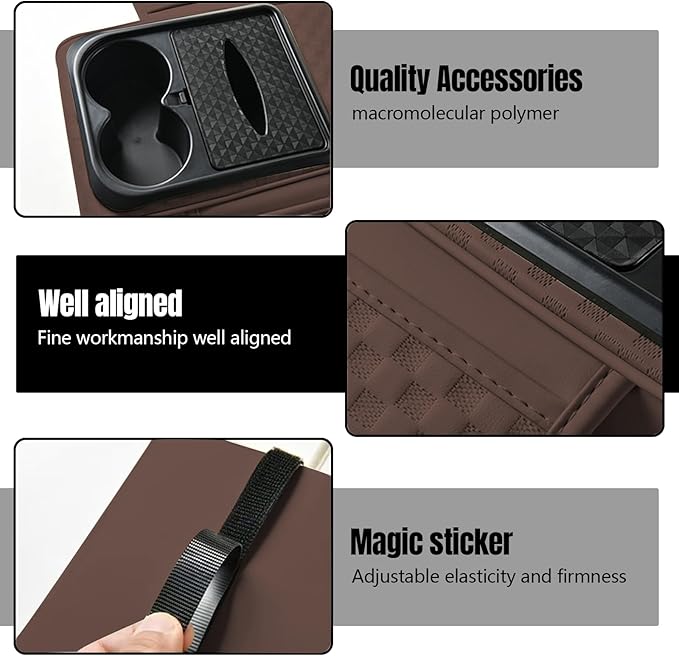 Hovom Car Center Console Armrest Pillow, 13.78"×7.48"×2.76" Leather Arm Rest Cover for Cars, Multifunctional Auto Armrest Cushion Pad with Pocket, Tissue Box & Cup Holder, Car Accessories (Coffee)