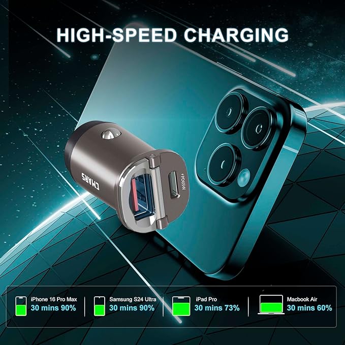 CMARS Upgraded 125W [PD65W+QC60W] Car Charger USB C/A 2-Port Fast Charge, Car Phone Charger Cigarette Lighter Adapter for iPhone 16/15/14/13/12, Samsung S25/S24/S23/S22, iPad/Lenovo/MacBook/Android