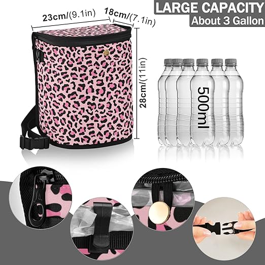 Leopard Print Car Trash Can Pink Animal Skin Car Garbage Bag with Lid Hanging Waterproof Leak Proof Vehicle Storage Bin