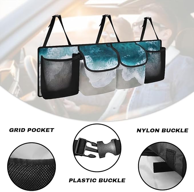Beach Sea Car Trunk Organizer and Storage, Large Capacity Backseat Hanging Storage with 4 Storage Bag Car Accessories, Backseat Car Organizer Universal for Cars, Truck, vans