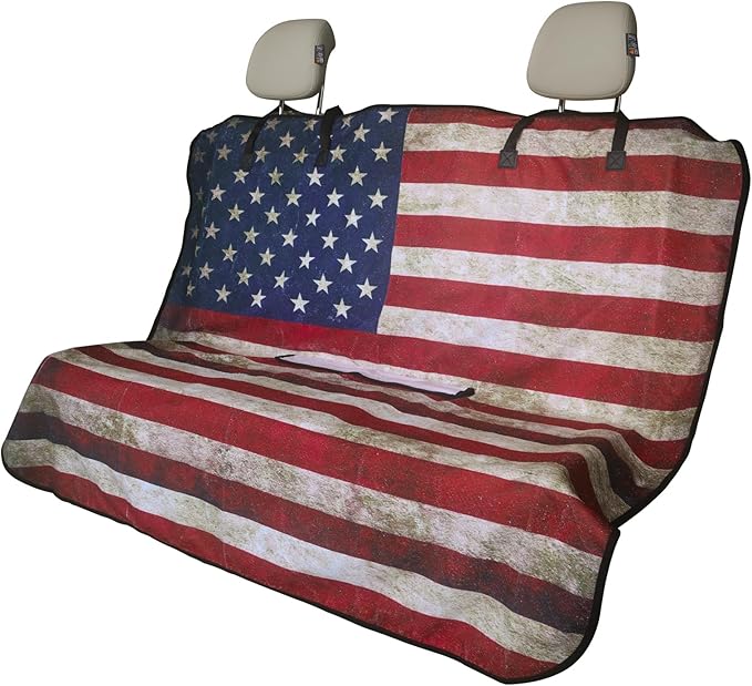 LoyaGour Back Seat Cover for Car Trucks Van SUV,Waterproof Rear Bench Towel Seat Covers for Dogs and Kids,Automotive Backseat Protector (American Flag)