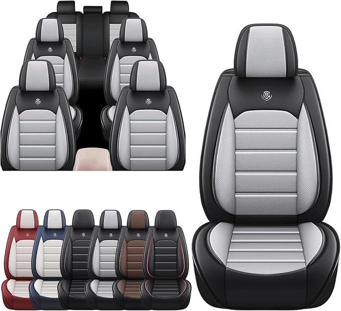 JOJ Car Seat Cover for Traverse Seat Covers for Cars 2009-2026,Leather Waterproof Car Seat Covers Full Set,All Weather Tech Car Seat Protector,8 Seats Black Gray