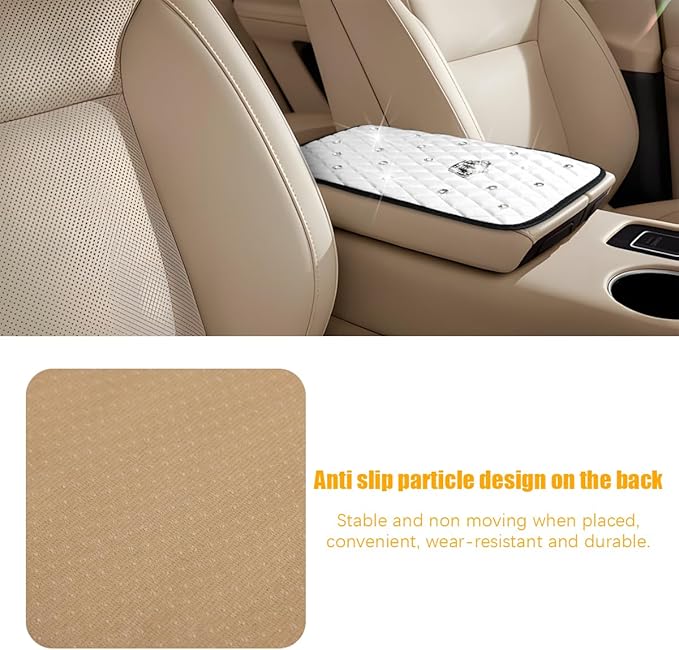 Mandark Bling Car Center Console Cover, Rhinestones Crown Vehicle Armrest Seat Box Mat Pad, Diamond Automotive Interior Arm Rest Cushion Protector Decor Accessories, Universal Fit(White)