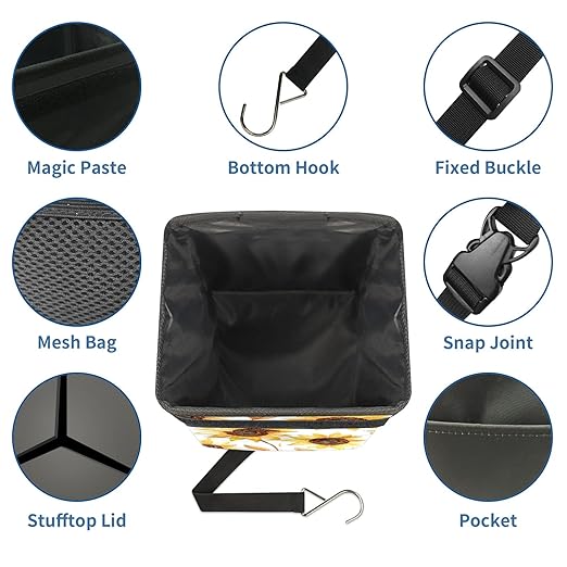 GVGHIDZ Car Trash Can – Multi-Purpose, Lightweight and Portable with Durable Water-Resistant Coating, No Installation Required, Practical and Ample Capacity, Variety of Colors.Beautiful Sunflower