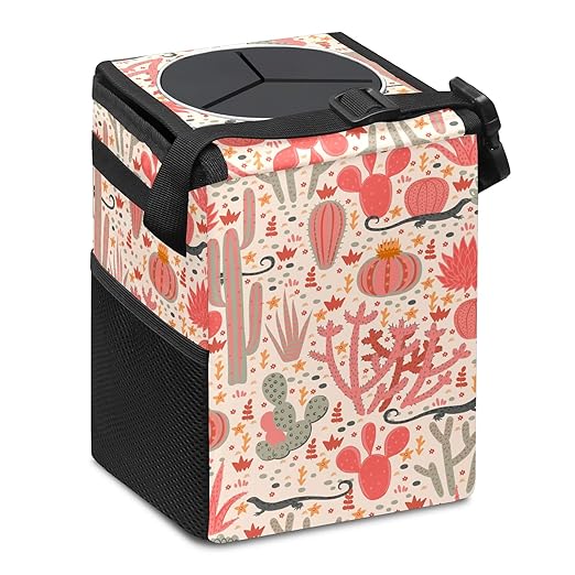 GVGHIDZ Car Trash Can – Lightweight and Portable with Durable Water-Resistant Coating, No Installation Required, Practical and Ample Capacity,Car Accessories Interior Car Organizer. Cactus