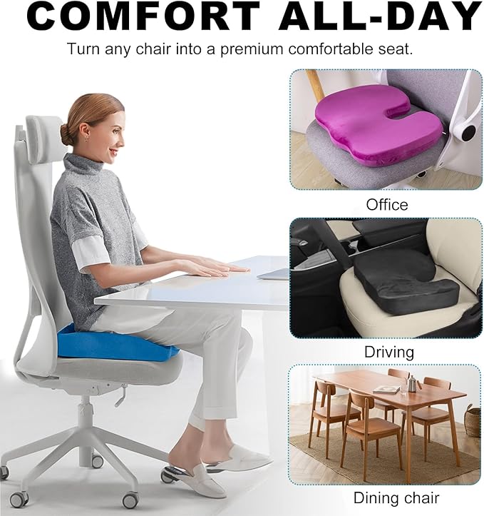 Memory Foam Seat Chair Cushion, Comfortable Auto Cushions for Long Periods of Sitting, Pregnancy Car Seat Cushion for Back, Coccyx & Sacrum Pain Relief, Car Accessories (Blue)