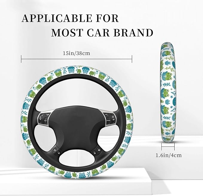 Smile Frogs Pattern Neoprene Steering Wheel Covers Women Men Car Accessories, Universal 15 Inch Fit Auto, Suvs, Truck