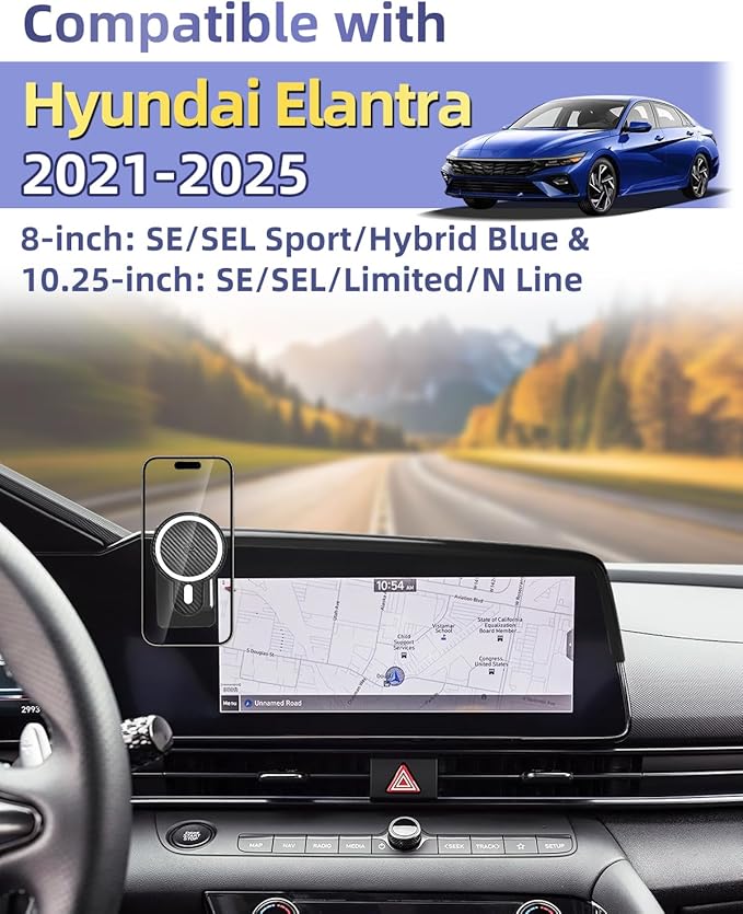 PZK Car Phone Holder for Hyundai Elantra 2021-2025 SE/SEL/Sport/Limited/N Line Accessories 8-Inch/10.25-Inch Screen Magnetic 15W Fast Wireless Charger Car Phone Mount Not Affect Air Vent