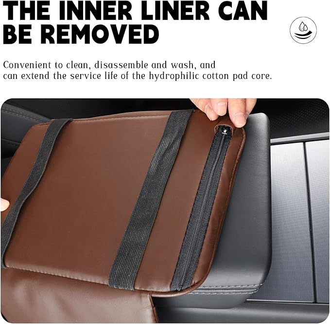Car Armrest Cover Pad - Nappa Leather Car Center Console Cover with Breathable Holes, Non-Slip Auto Arm Rest Cushion, Universal Car Interior Accessories Fit forTesla Model Y Most Cars (Dark Brown)