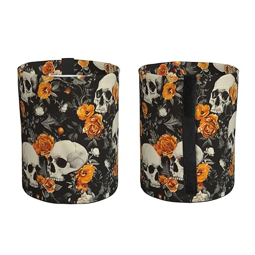 Vintage Skulls Orange Car Trash Can Garbage Cans Foldable,Cute Hanging Car Organizer and Storage Bag Leak Proof, Auto Back Seat Trash Bin Universal for Truck, SUV, Outdoor Travel