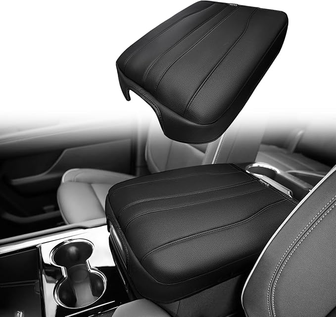 Muslogy Center Console Armrest Cover for 2019-2026 Chevy Silverado GMC Sierra, 2021-2025 2026 GMC Yukon& Chevy Tahoe/Suburban Comfort Armrest Pad Arm Rest Cushion Vegan Leather Protector Regular Thick